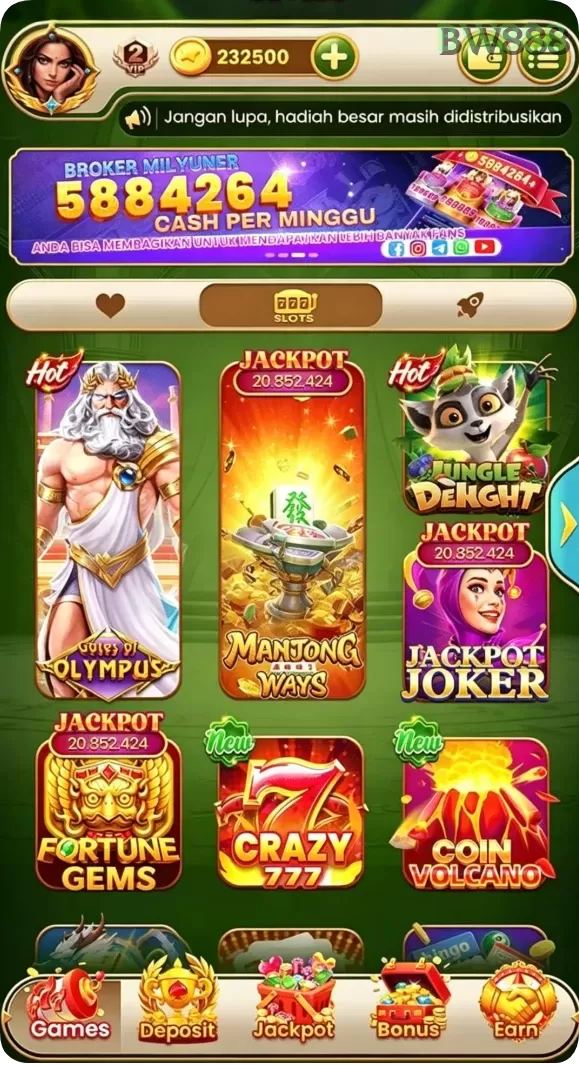 Cuplikan layar GALAXY77 — halaman utama